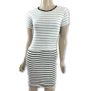 Edith Miller Sheath Dress  Size S Cotton Short Sleeve Gray Black White Stripes
